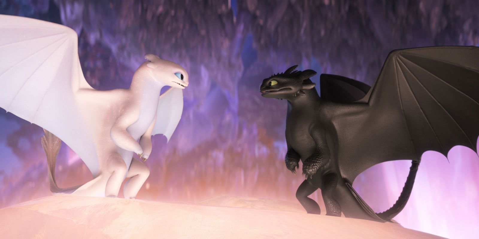 Toothless and the Light Fury meet in How To Train Your Dragon 3