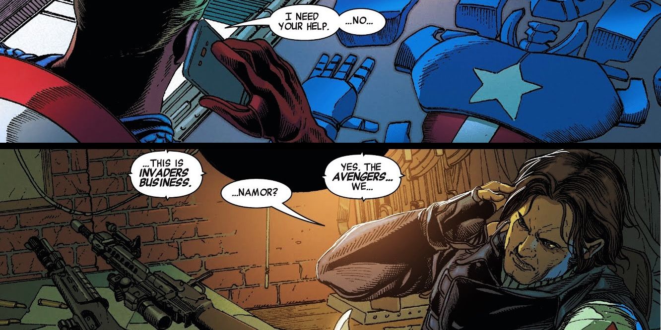 Invaders Comic showing Captain America and Bucky talking