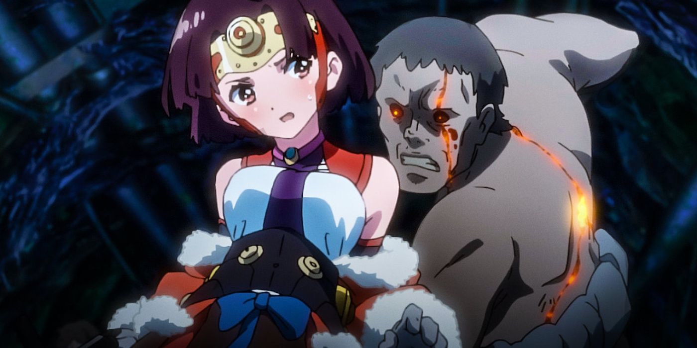 A zombie sneaks up behind Kabaneri in Kabaneri of the Iron Fortress