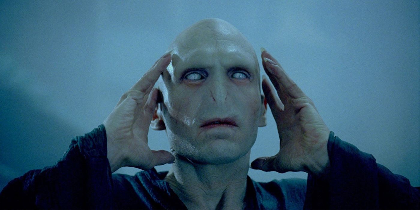 Voldemort touches his new physical form after returning in Harry Potter and The Goblet Of Fire