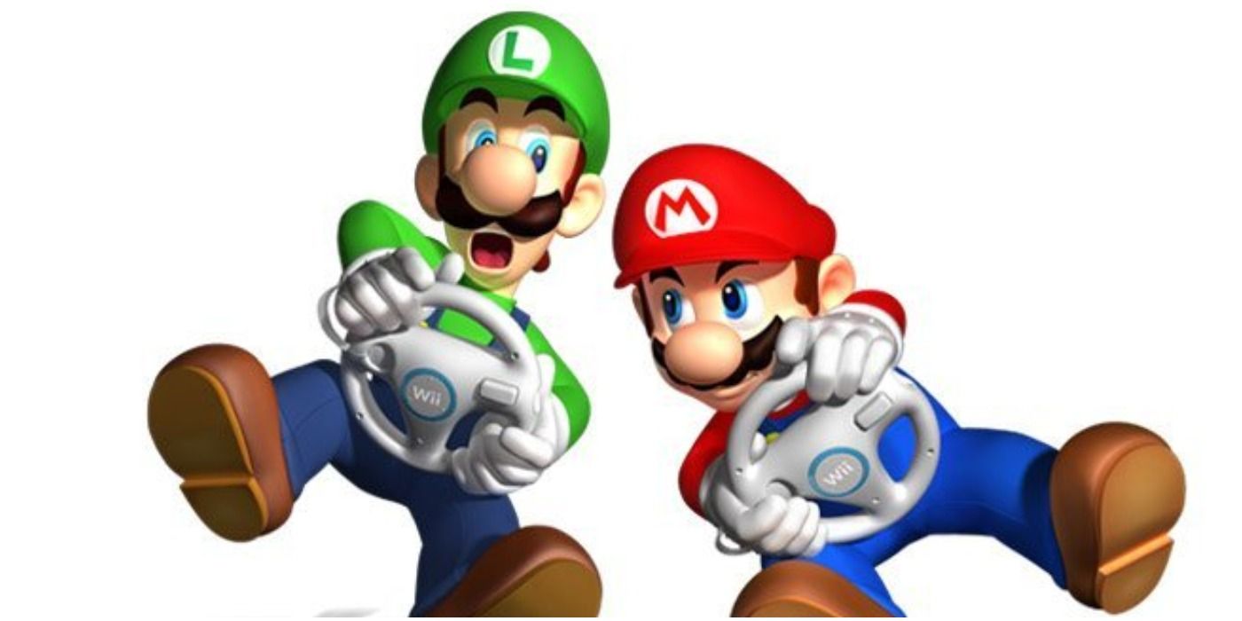 Mario and Luigi driving on Mario Kart Wii.