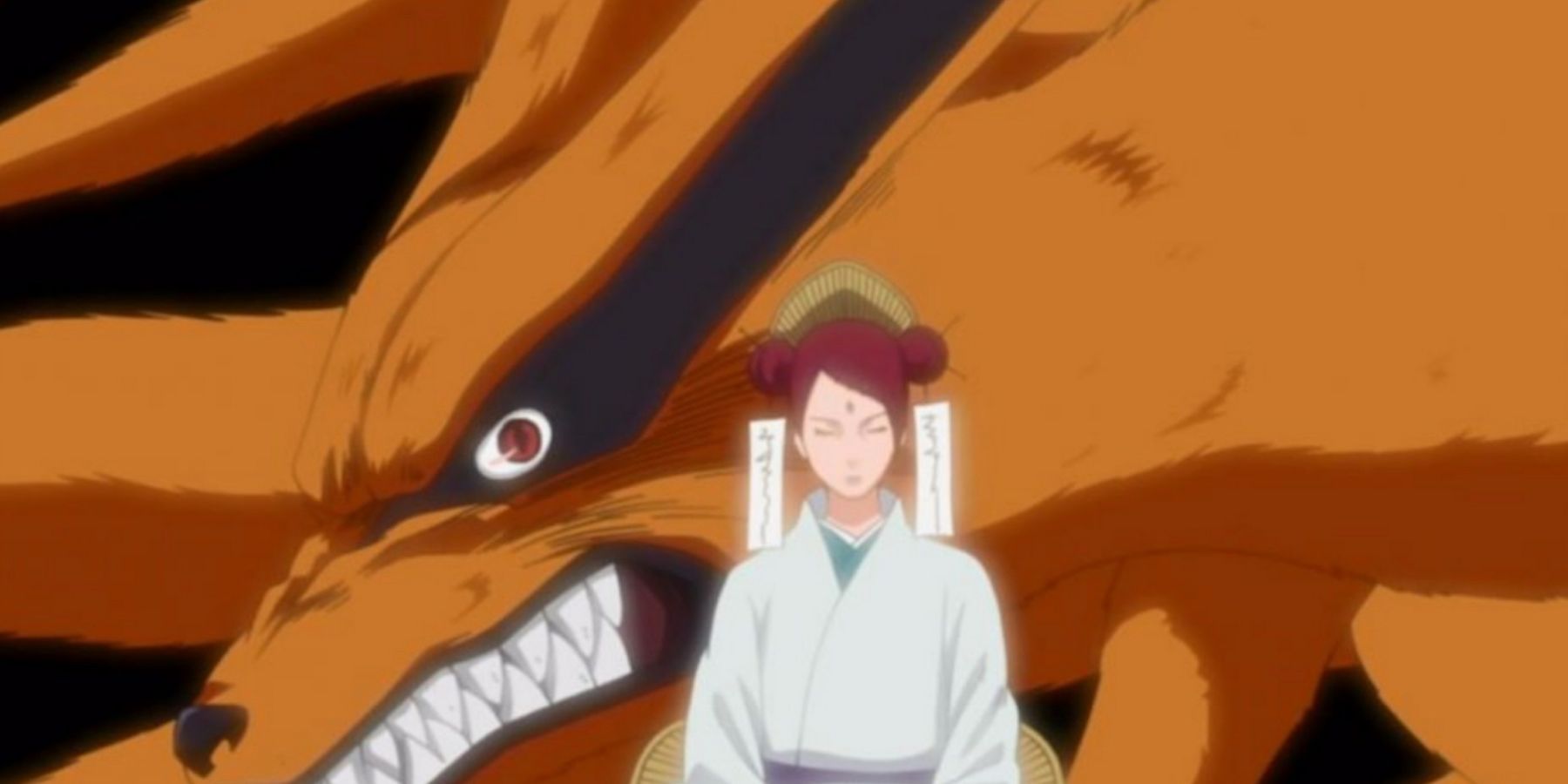 Mito Uzumaki meditates in front of Kurama in Naruto Shippuden