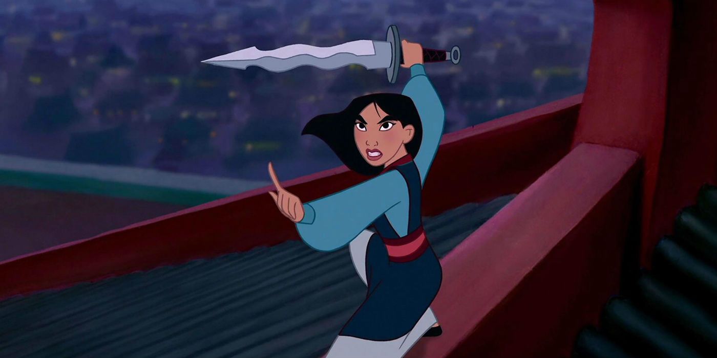 Mulan fights with a sword in Mulan