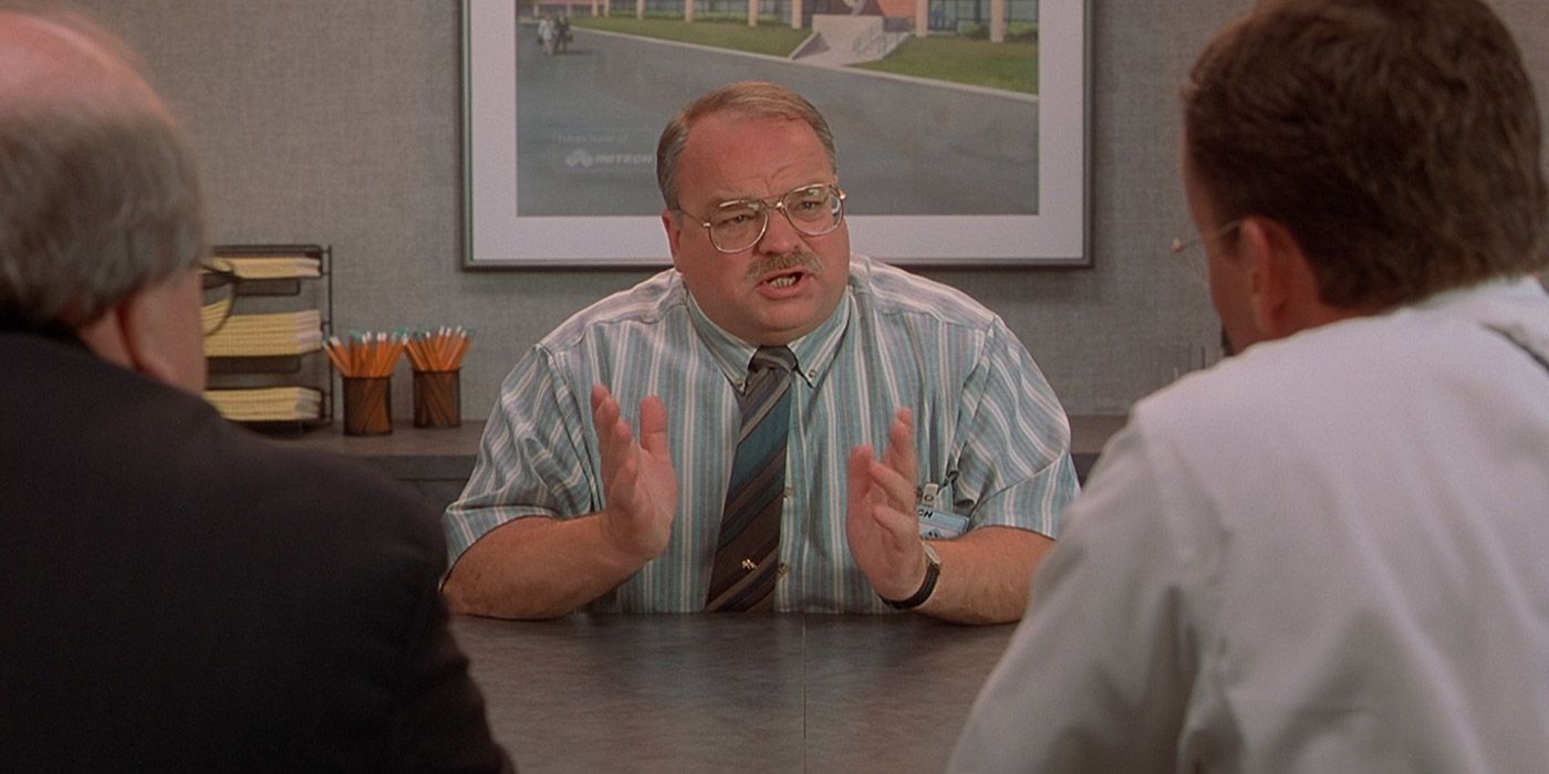 Tom defends his job in Office Space.