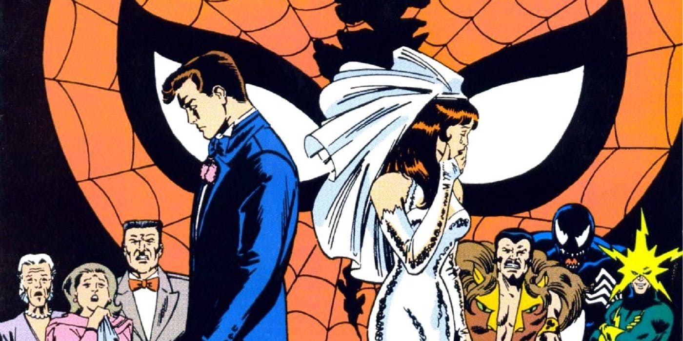 Peter and MJ on their wedding day in Marvel Comics