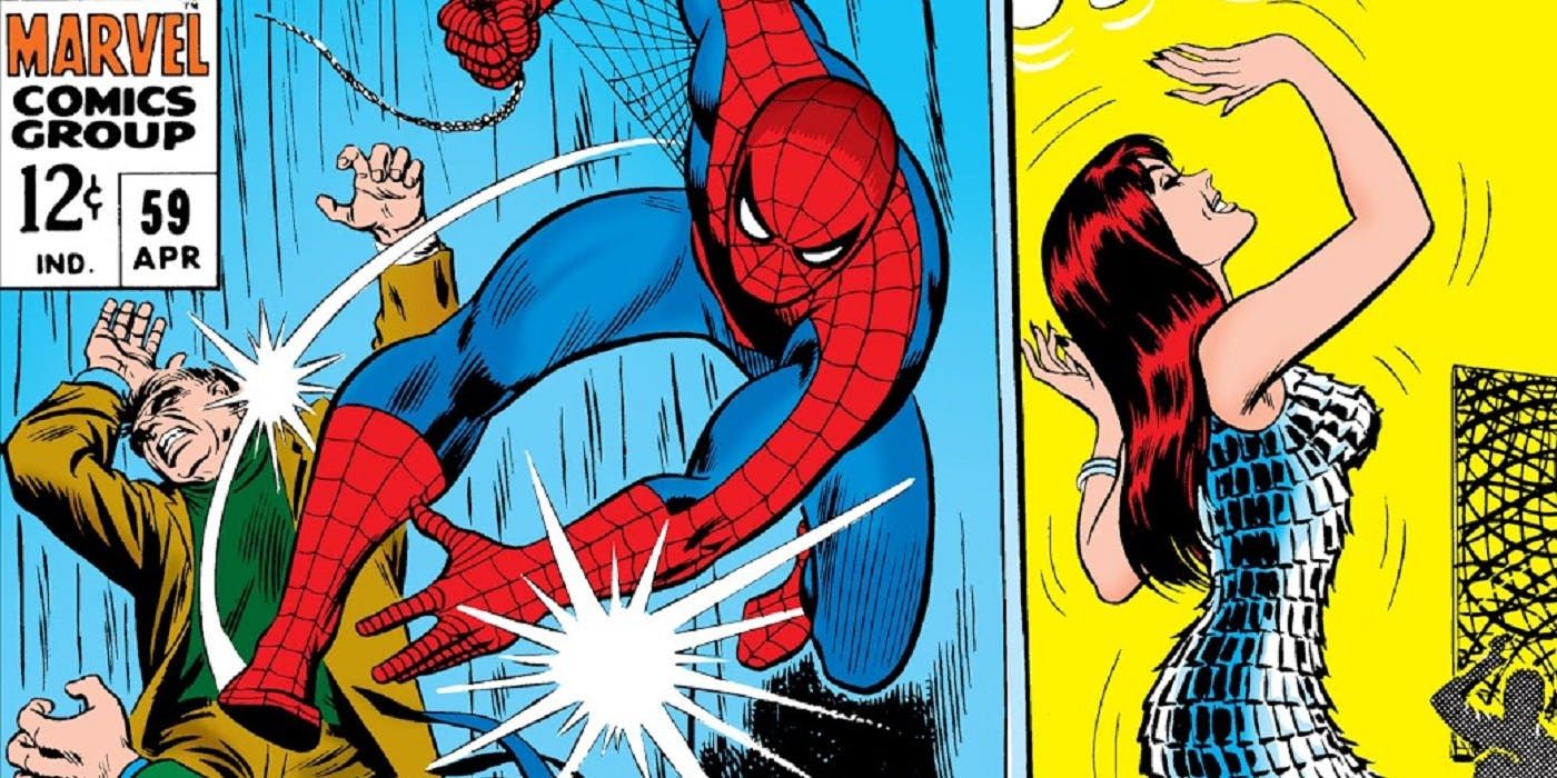 Spider-Man kicks a crook while MJ sings in Marvel Comics