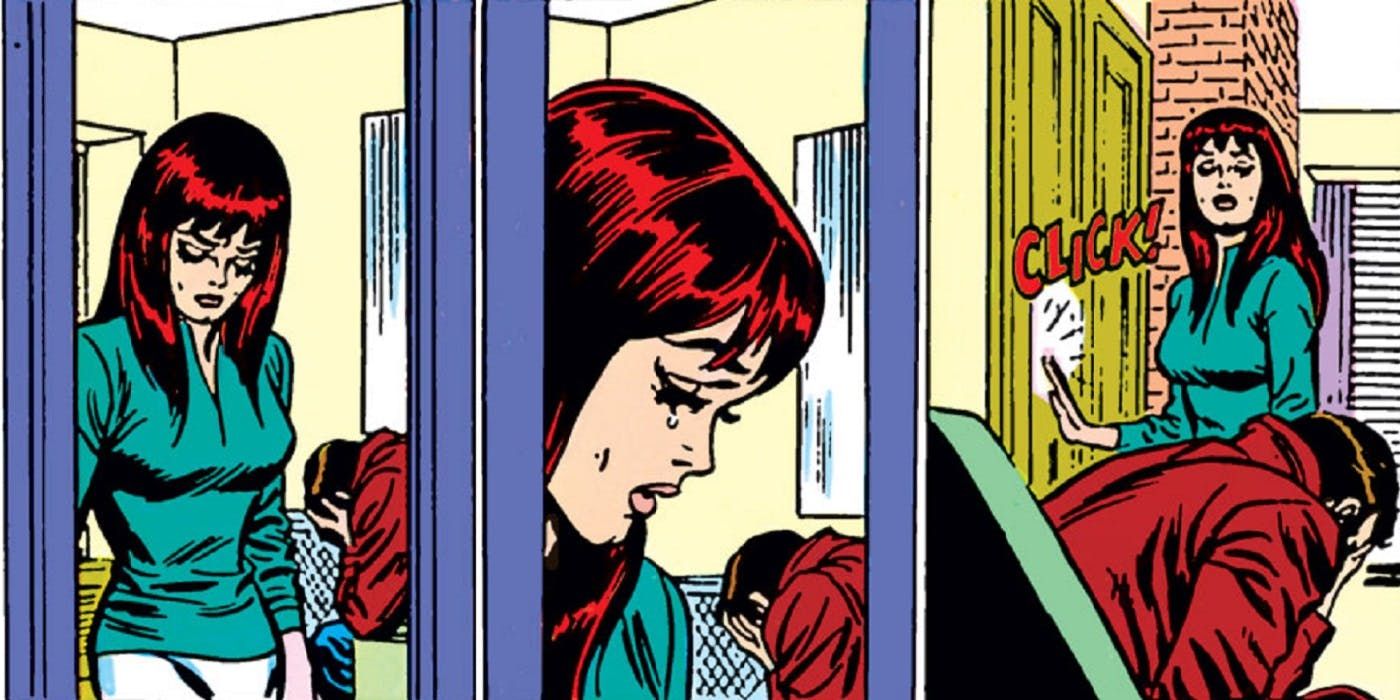 Peter grieves Gwen Stacey as MJ comforts him in Marvel Comics