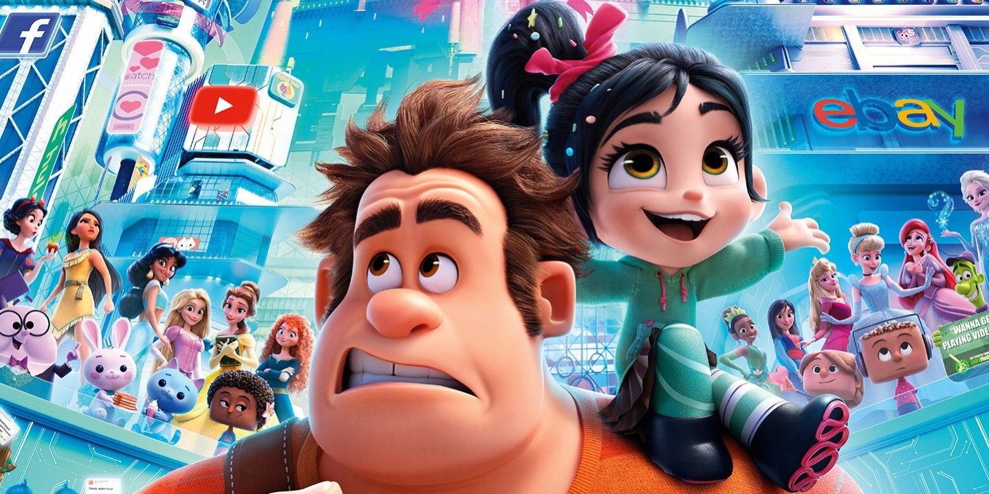 Ralph looks worried as Disney princesses stare him down in Ralph Breaks the Internet