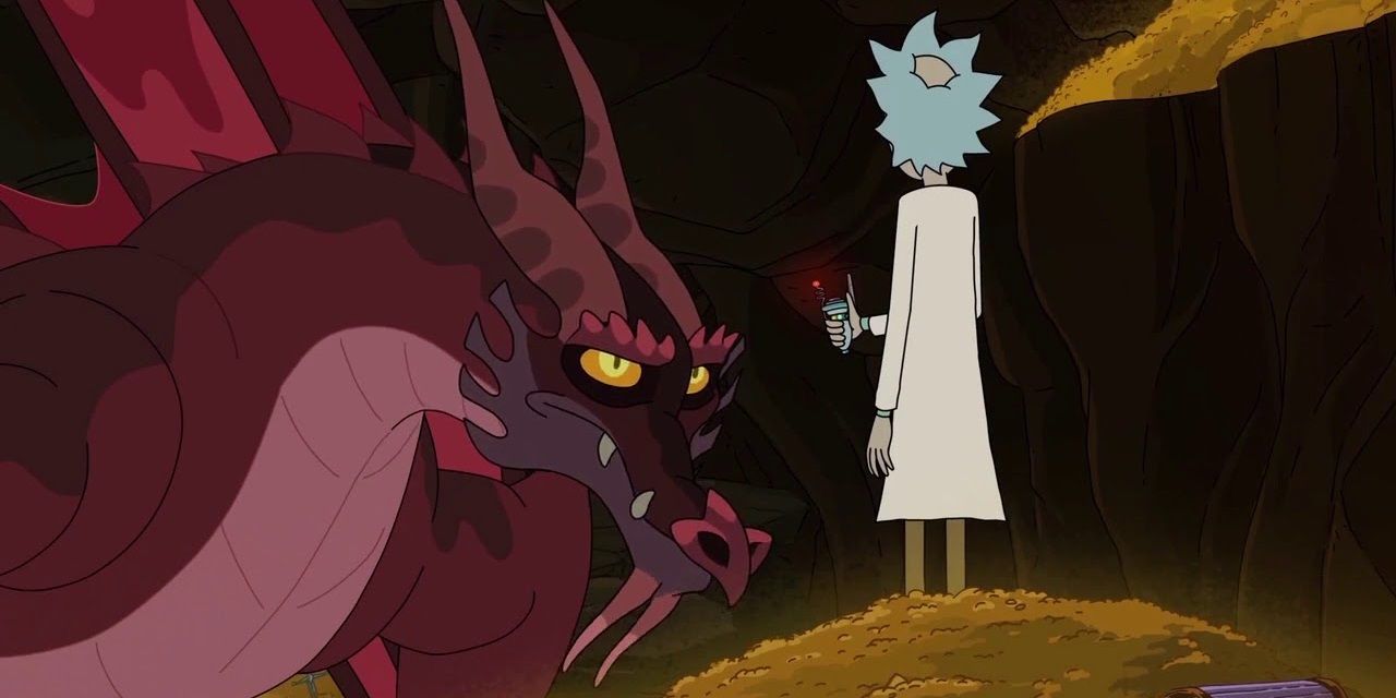 Rick threatening to detonate a bomb that’s inside the dragon