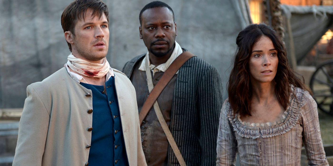 Rufus, Wyatt and Lucy standing together in Timeless.