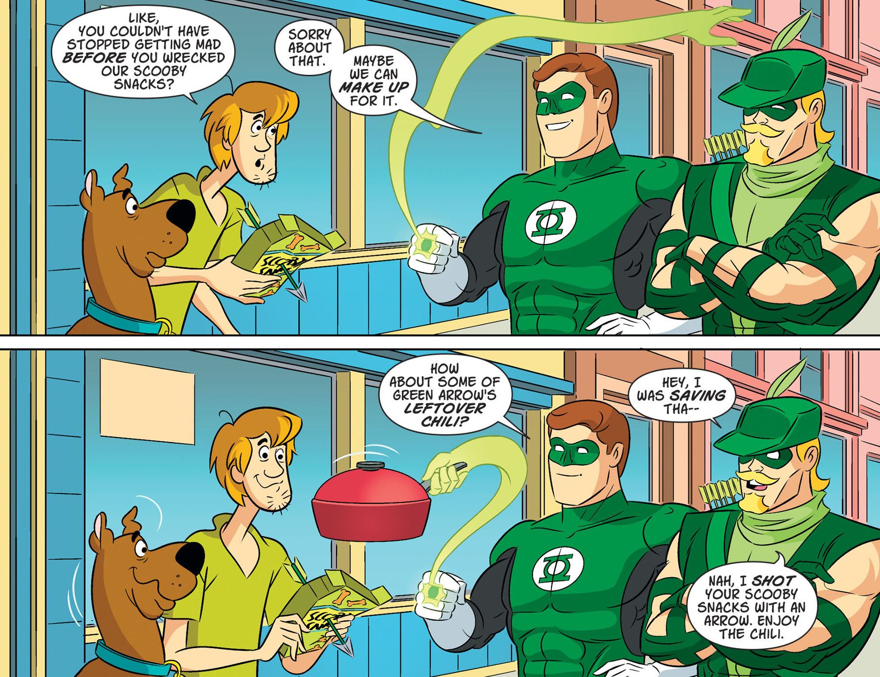 Scooby Doo and Shaggy get Green Arrow's Chili