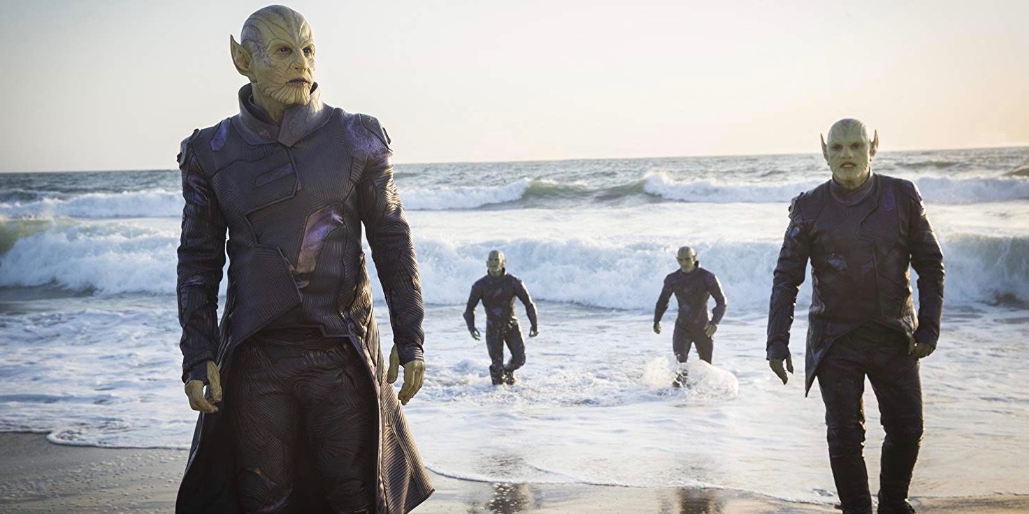 Skrulls arrive on a beach in Captain Marvel 