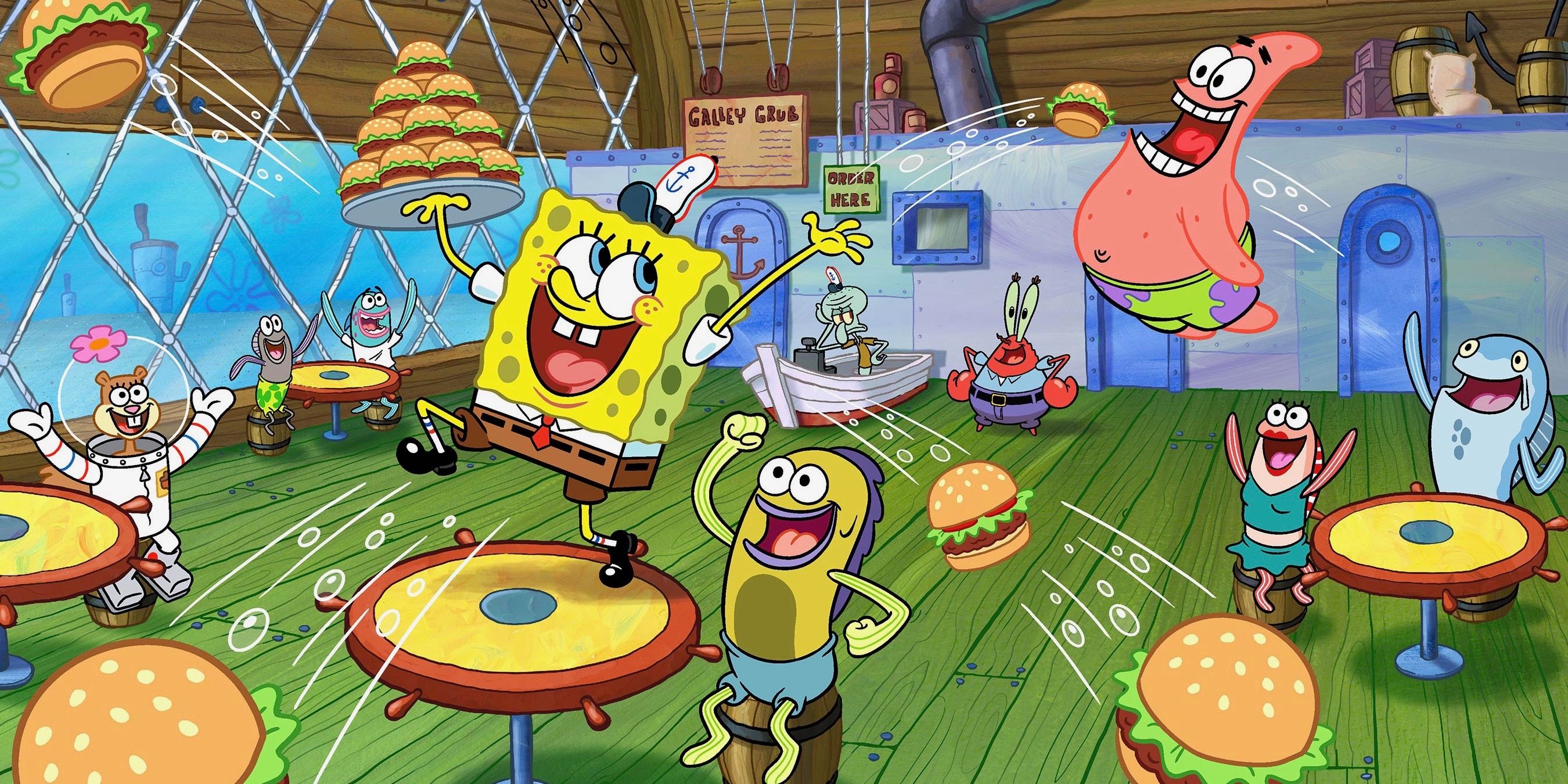 Spongebob Squarepants, Patrick, Sandy, Mr. Krabs, and Squidward