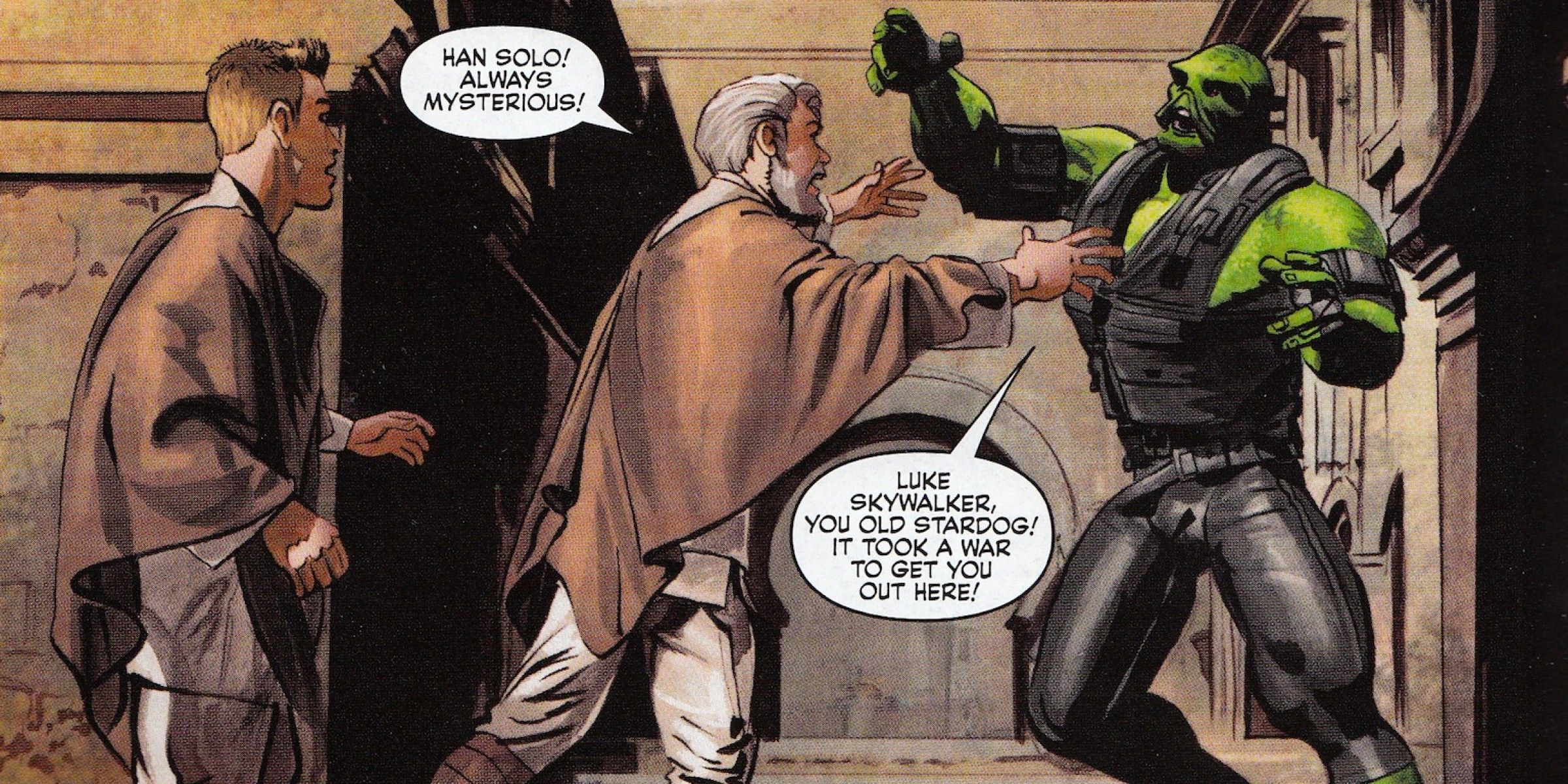 Star Wars comic book featuring Han Solo as a green-skinned alien with gills