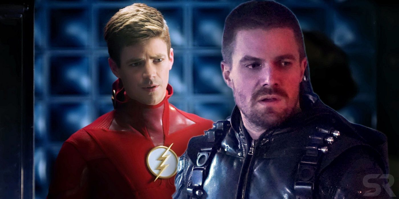 Stephen Amell as Green Arrow and Grant Gustin as Flash