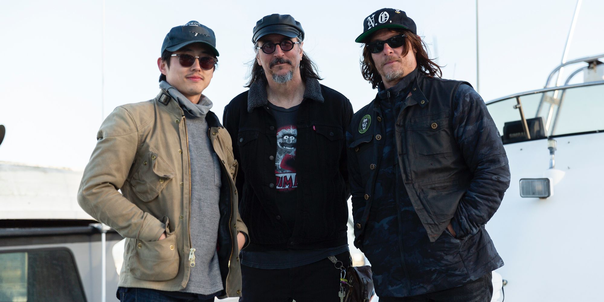 Steven Yeun Les Claypool and Norman Reedus In Ride With Norman Reedus Season 3 AMC