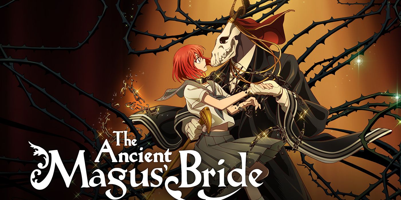 Elias holds Chise in his arms in The Ancient Magus's Bride promotional artwork