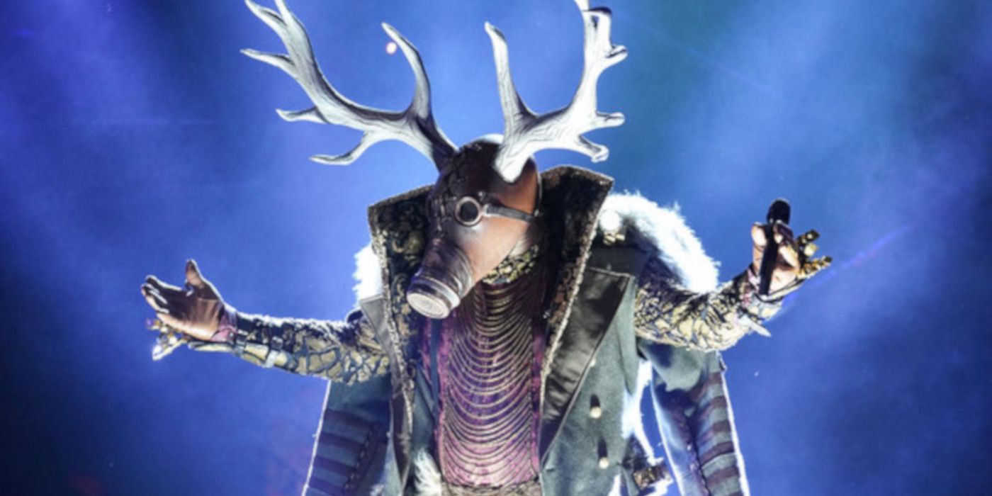 Terry Bradshaw, as Deer, poses on stage in The Masked Singer