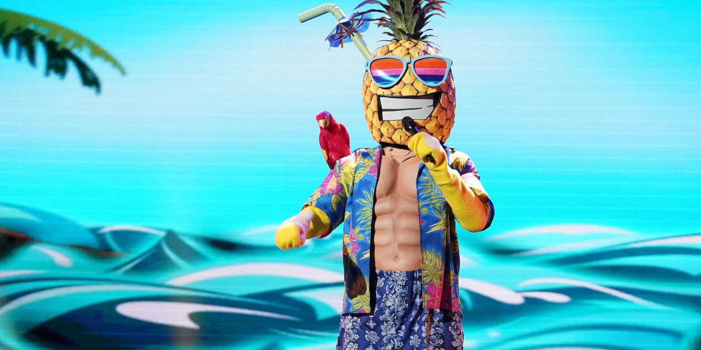Pineapple, Tommy Chong, sings on stage in The Masked Singer