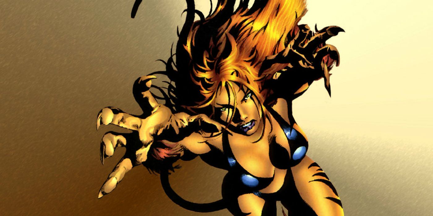 Tigra leaping into battle from Marvel Comics