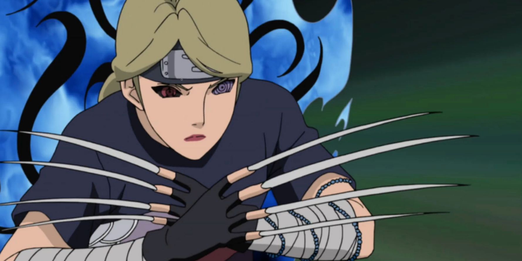 Yugito Nii brandishes her sharp nails in Naruto Shippuden