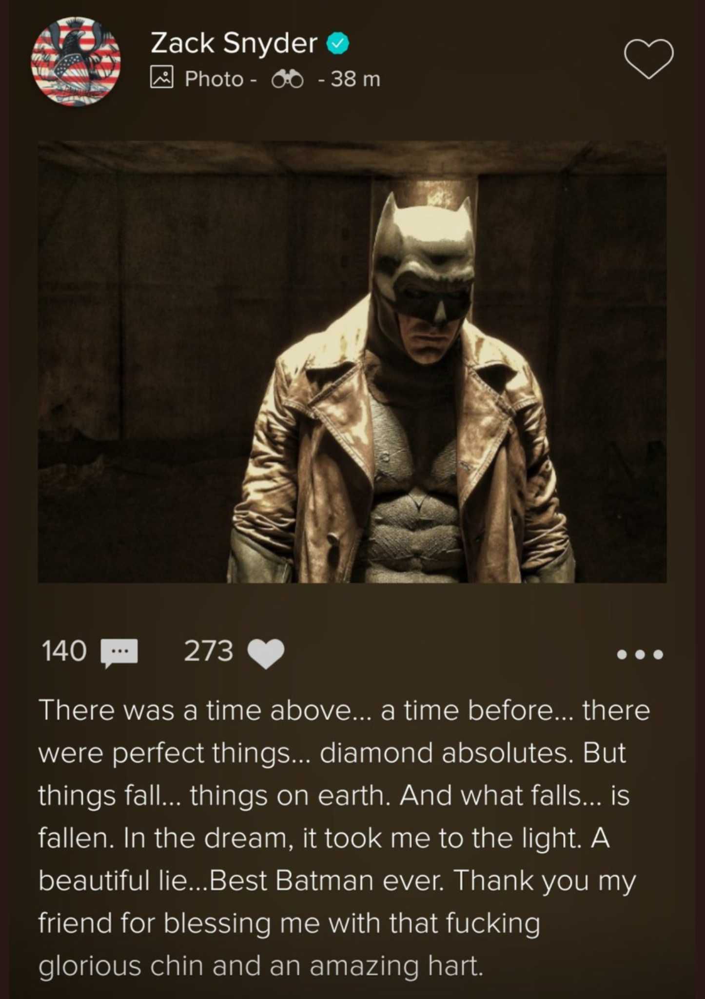 Zack Snyder Calls Ben Affleck the ‘Best Batman Ever’ in Farewell Message
