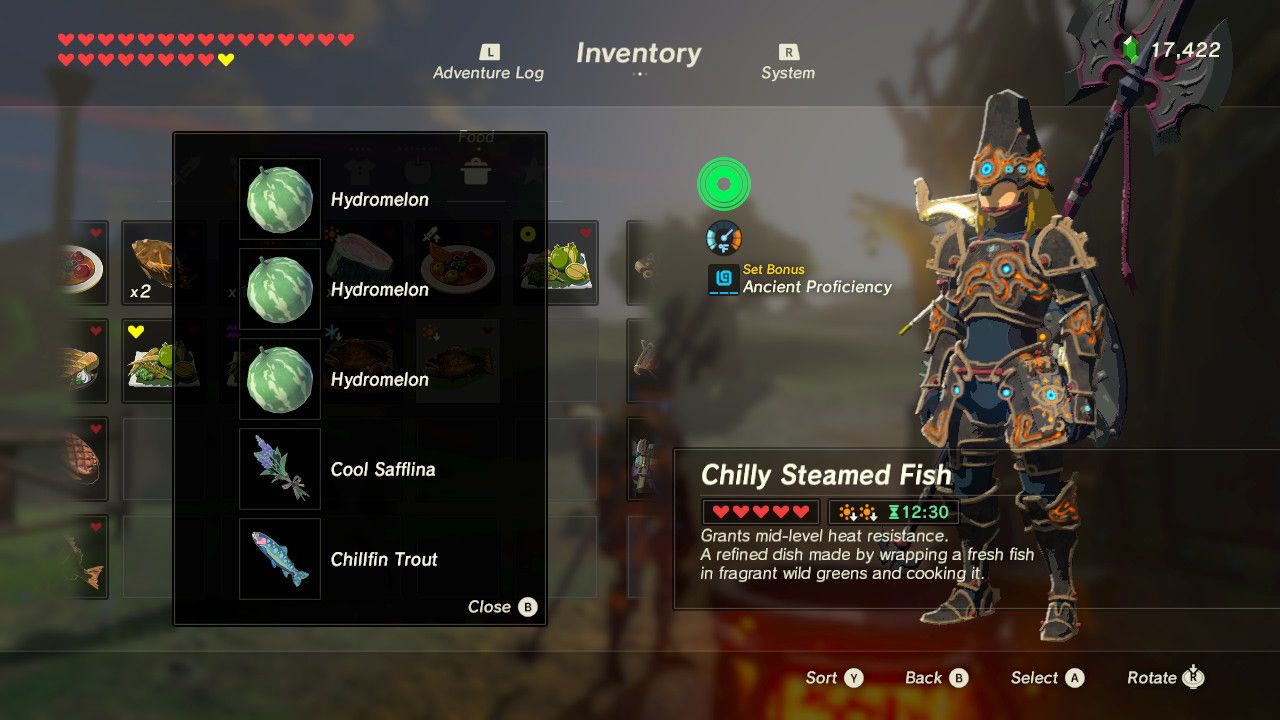 Zelda Breath of the Wild Recipe Chilly Steamed Fish