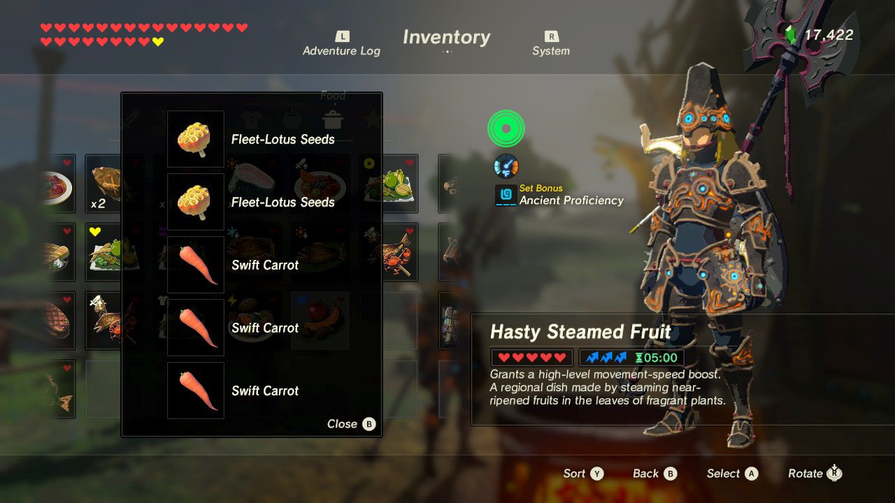Zelda Breath of the Wild Recipe Hasty Steamed Fruit