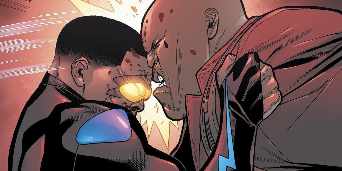 Tobias Whale fights Black Lightning from DC Comics
