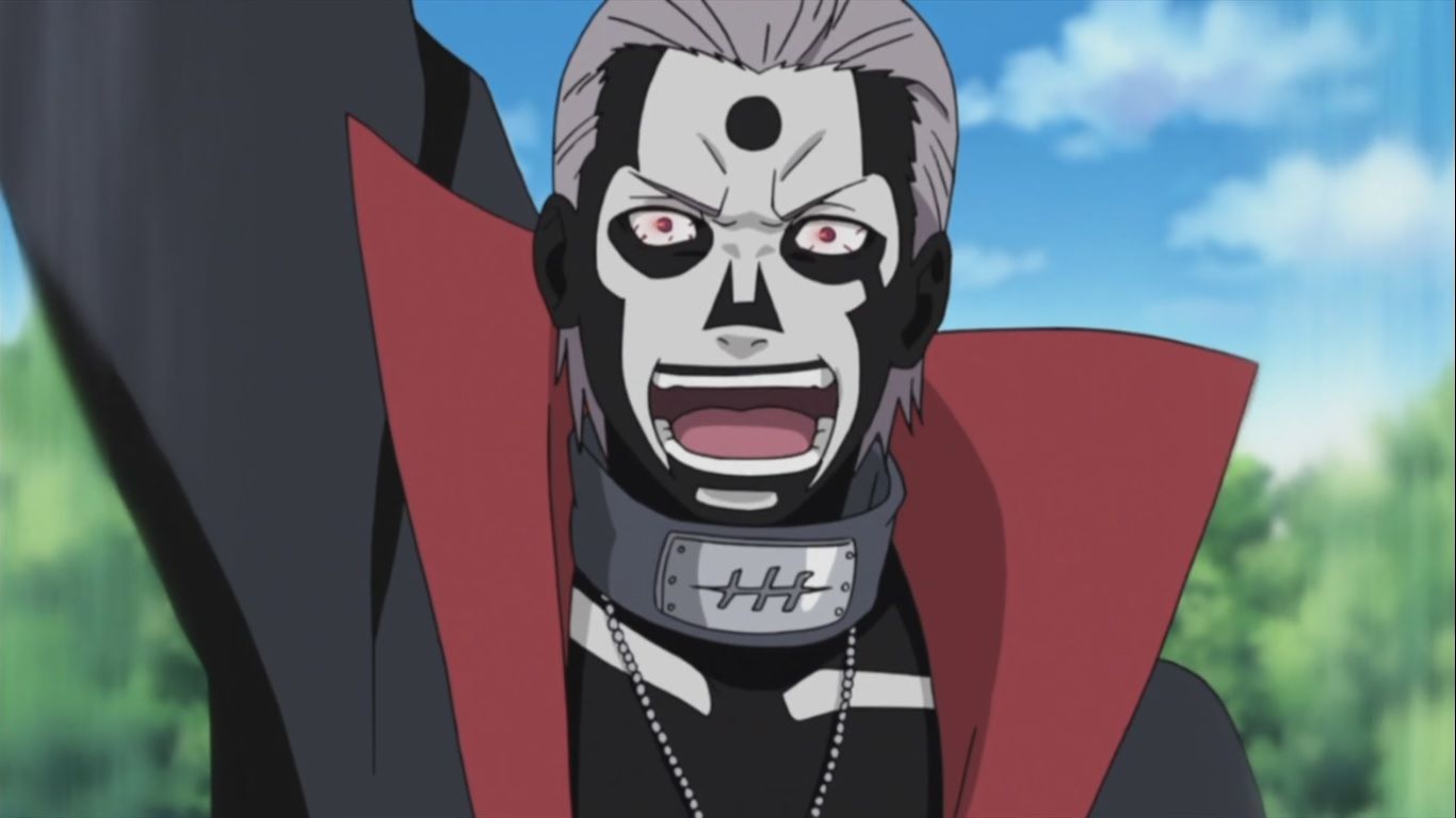 Hidan laughs in his ceremonial makeup in Naruto Shippuden