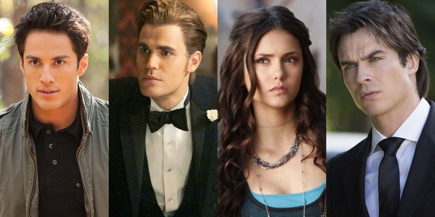Split image of Tyler, Stefan, Katherine, and Damon in The Vampire Diaries