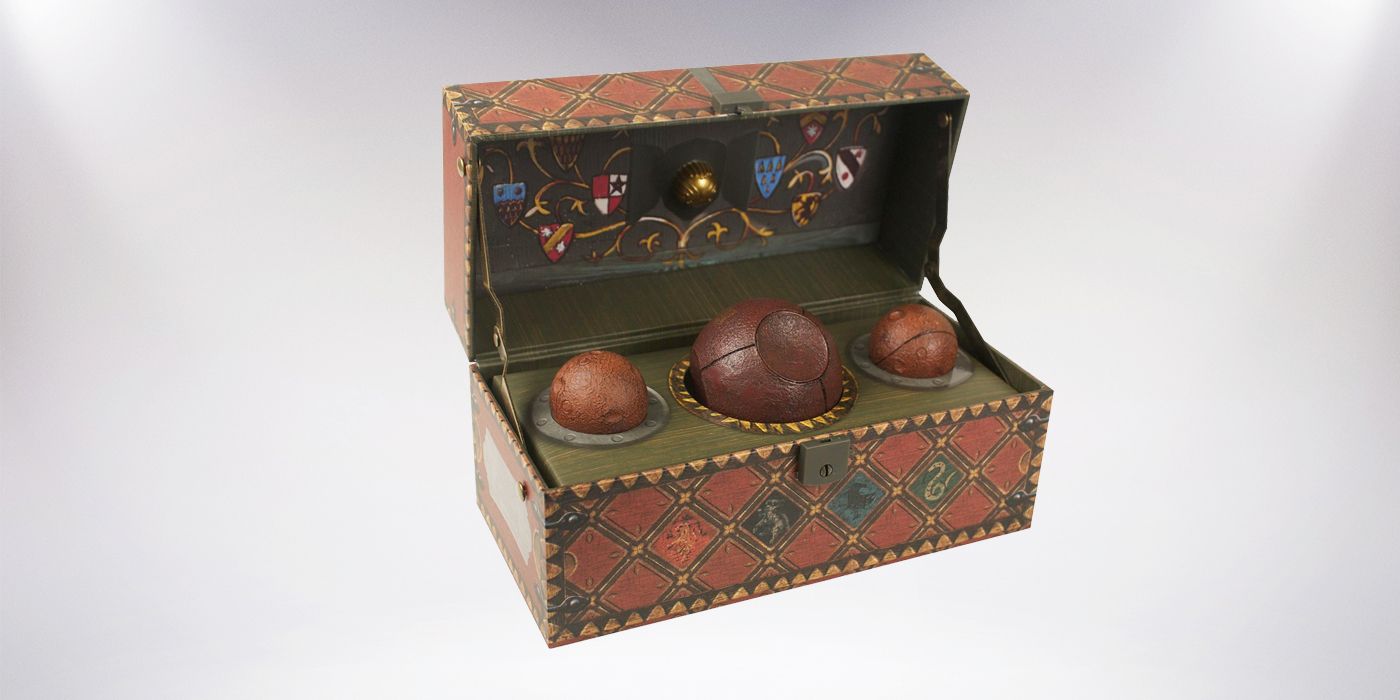 A promotional image from Universal Studios depicts a quidditch case with a quaffle, bludgers, and snitch inside