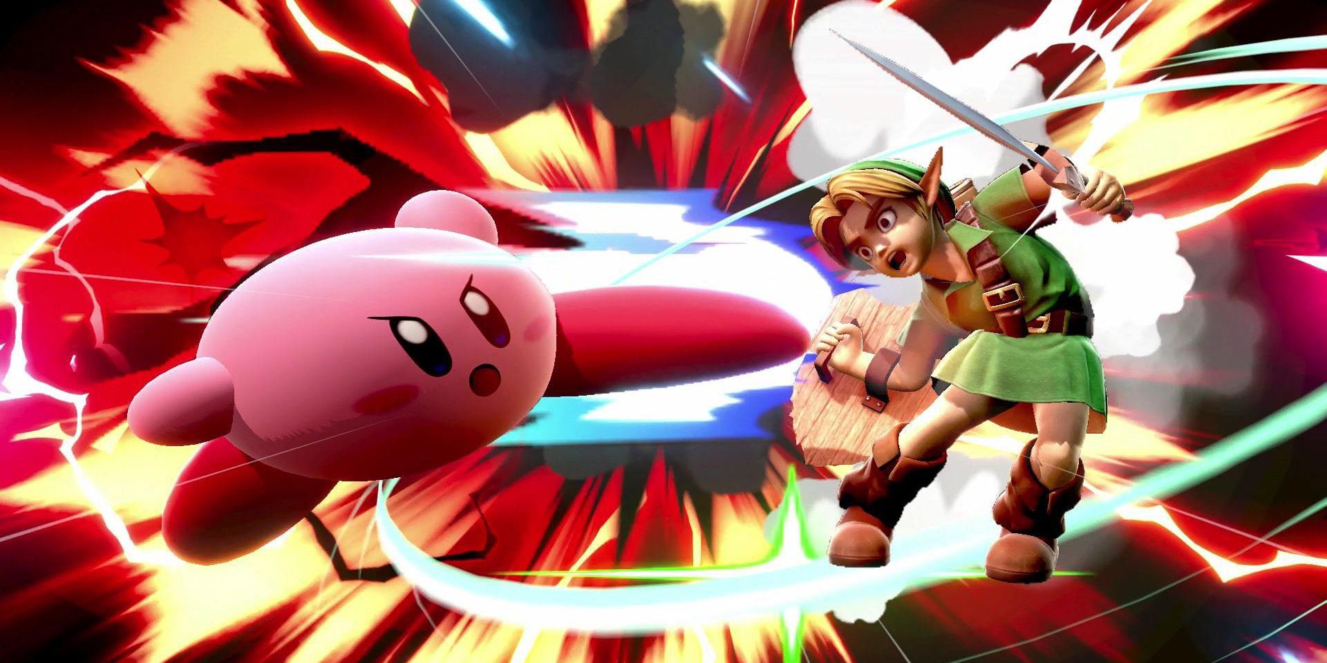 Kirby and Link in Smash brothers