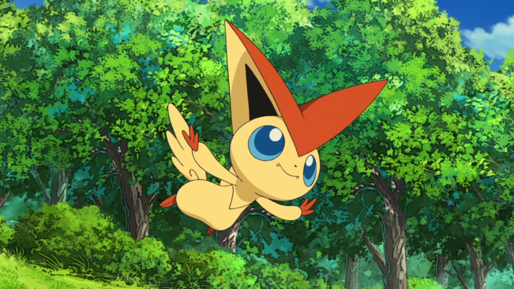 A screenshot of Victini from the Pokémon anime.