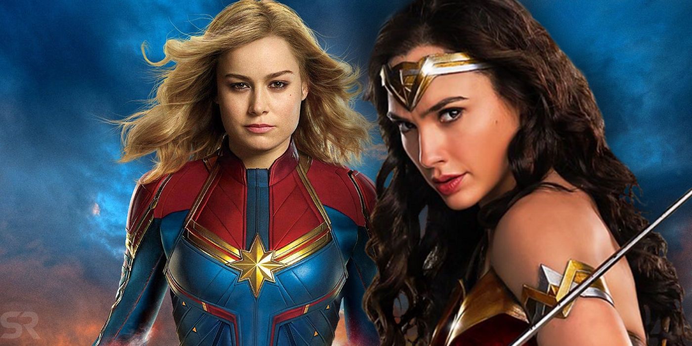 Brie Larson as Captain Marvel and Gal Gadot as Wonder Woman