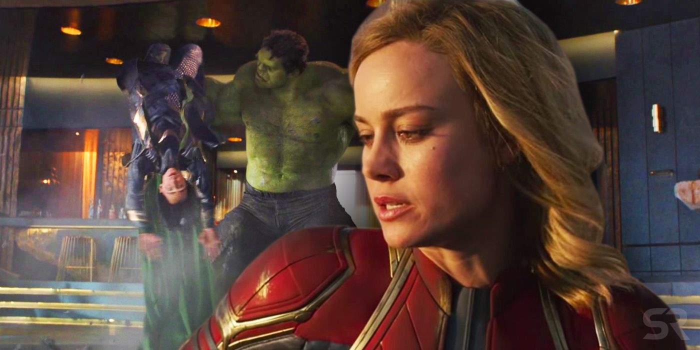 Brie Larson as Captain Marvel and the Puny God moment from The Avengers