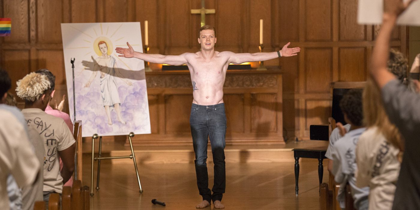 Ian Gallagher as Gay Jesus in a church