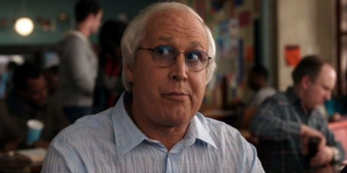 An image of Chevy Chase as Pierce Hawthorne in Community. He is seen in the canteen, eating his lunch