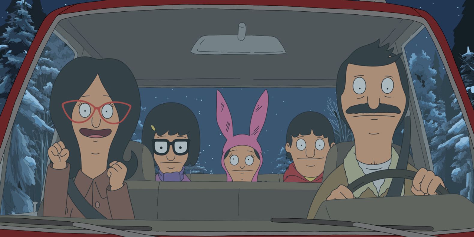 The family on a car trip in Bob's Burgers.
