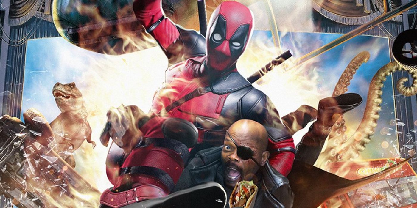Deadpool and Nick Fury in Last Action Hero poster