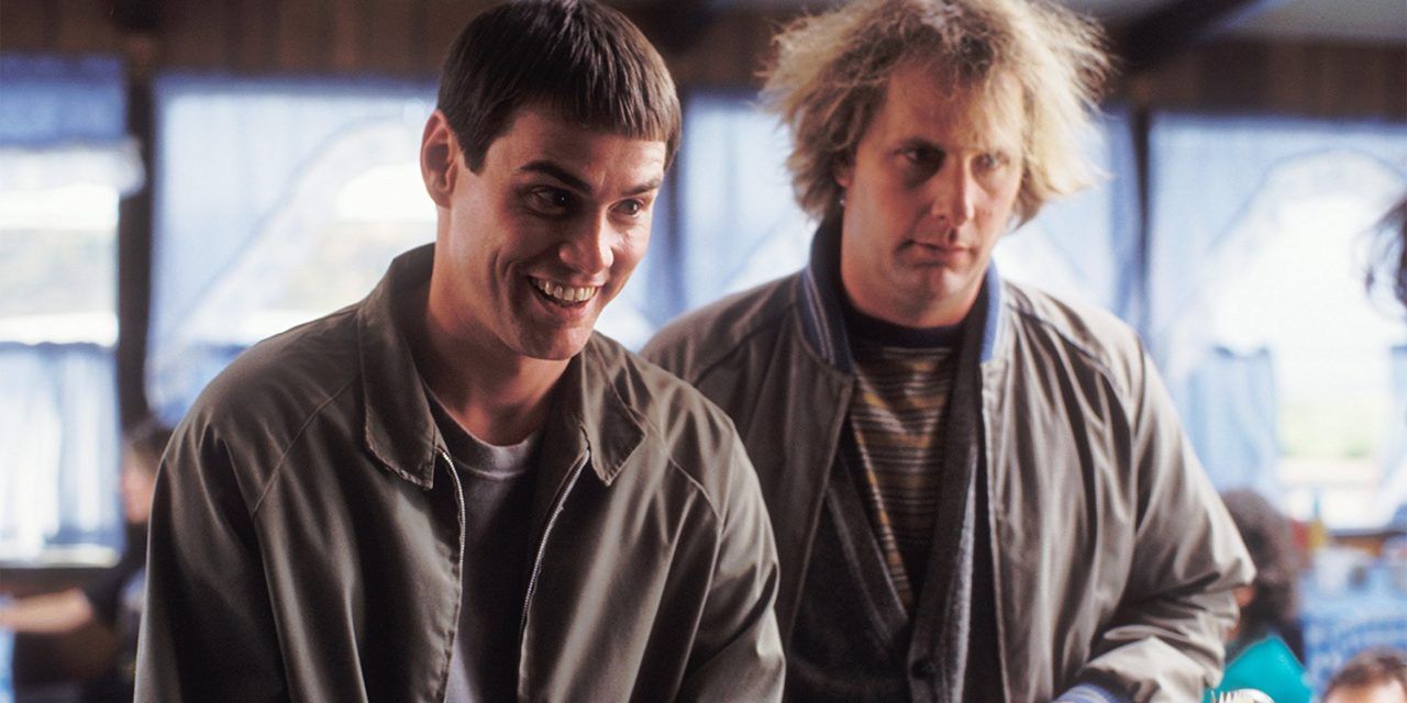 Lloyd smiling and Harry looking confused in Dumb and Dumber