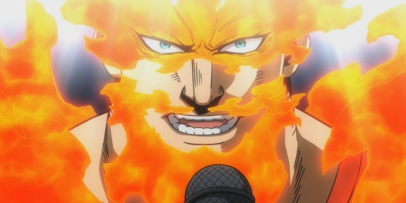 A close-up of Endeavor, a hero from the My Hero Academia anime series.