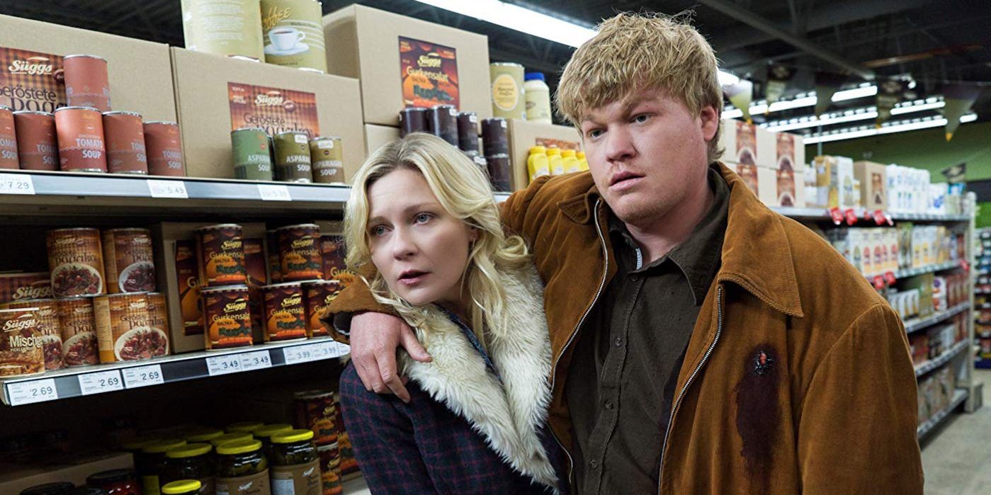 Peggy helping Ed down a supermarket aisle in Fargo.