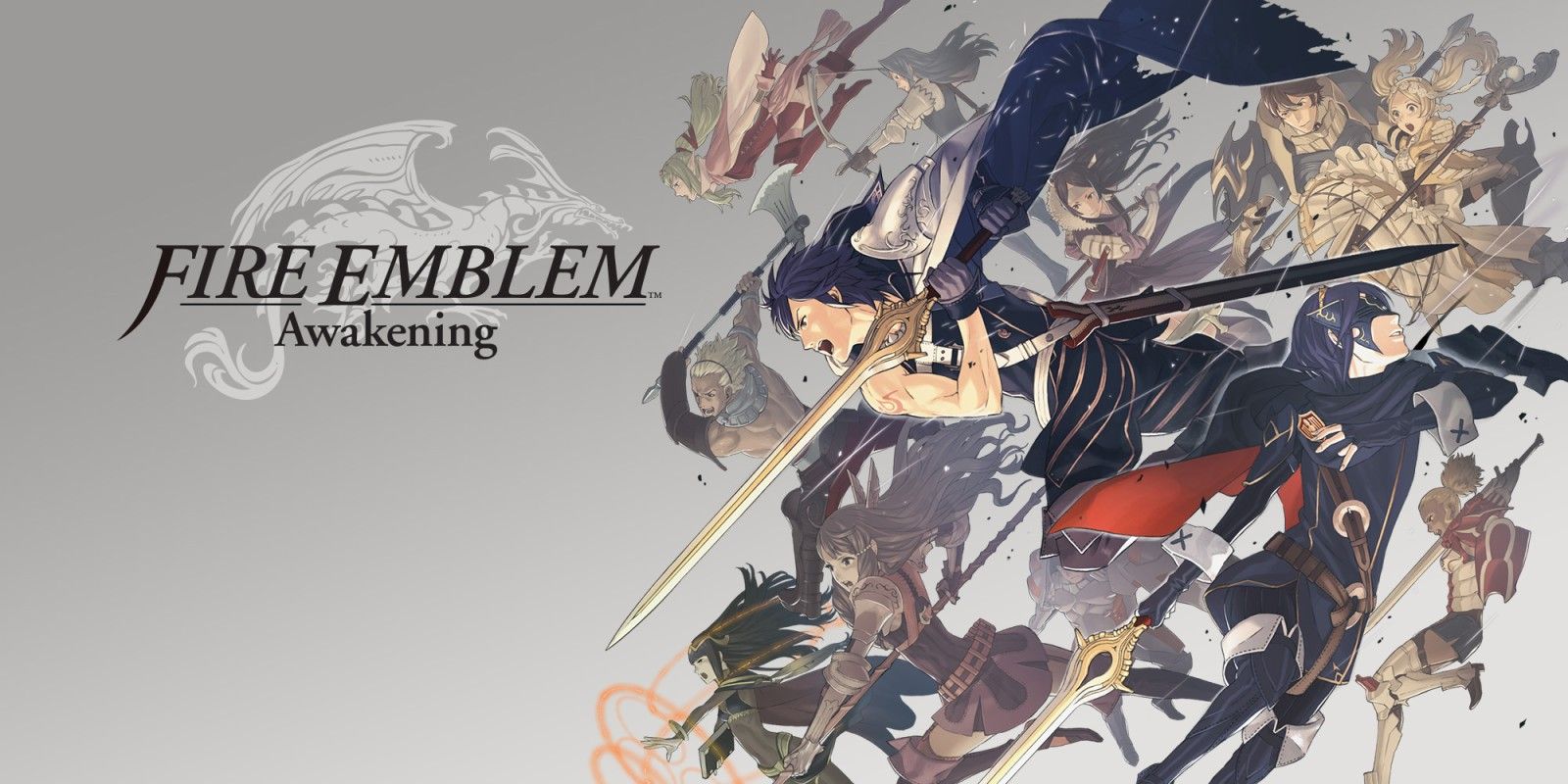 The Title screen of Fire Emblem Awakening with all the characters