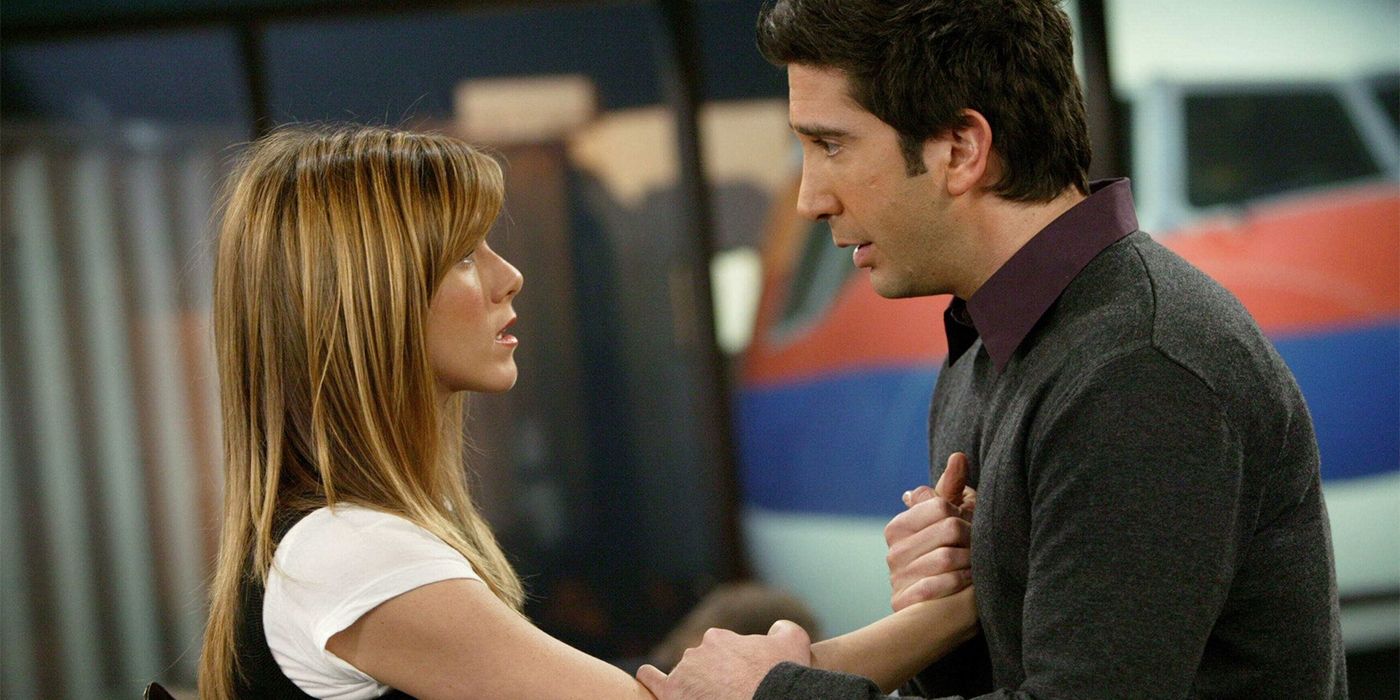 Rachel and Ross standing together in the series finale of Friends