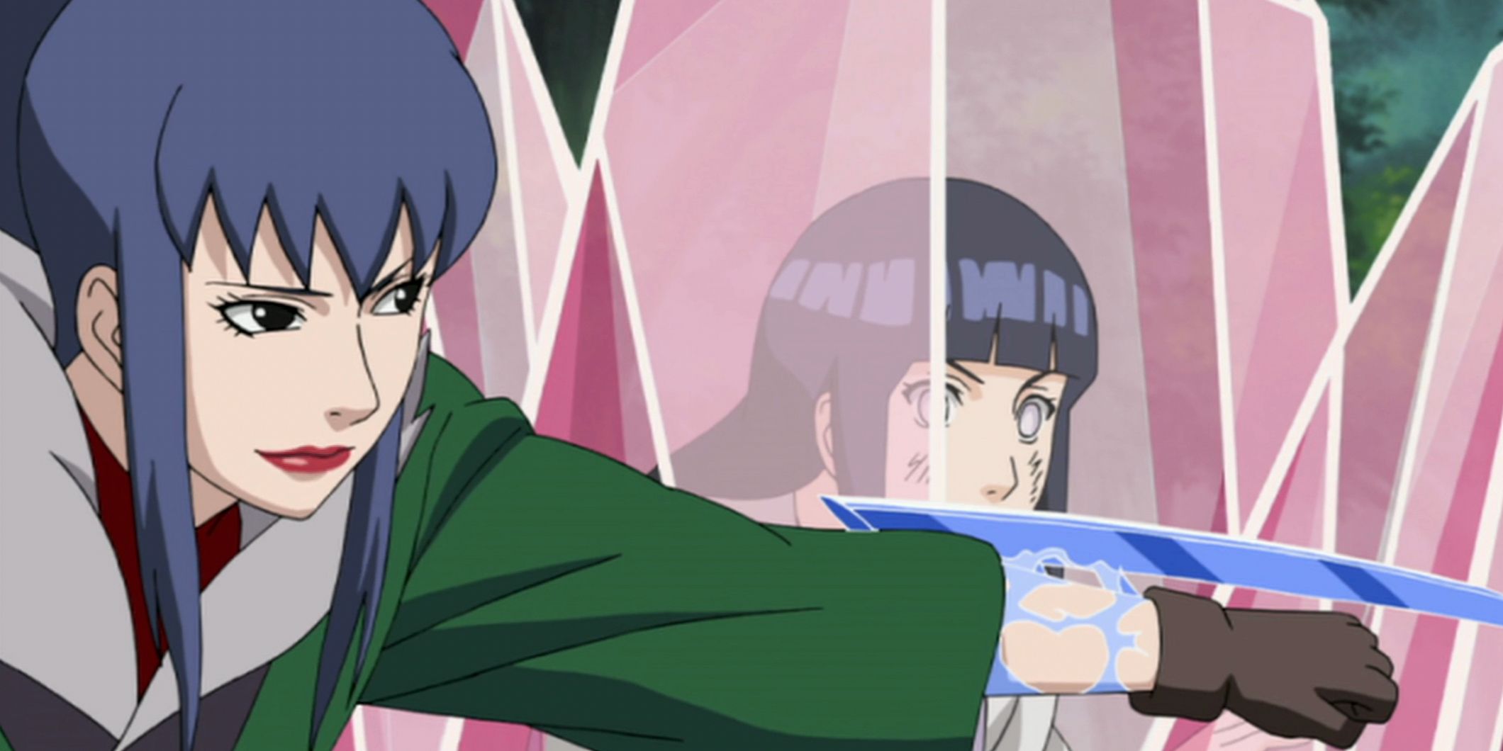 Guren stands in front of crystal encasing Hinata in Naruto Shippuden
