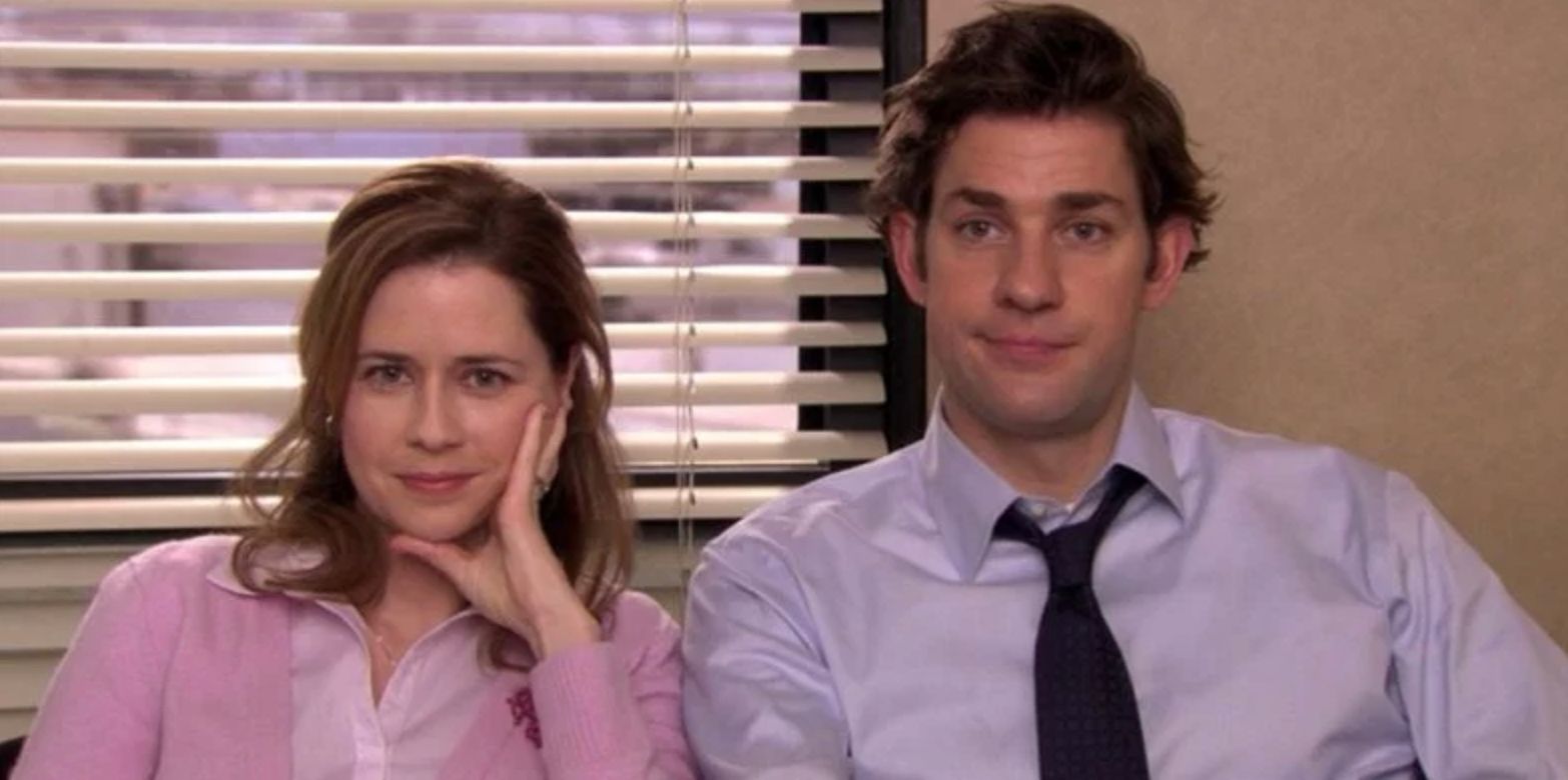 Header The Office Jim And Pam Look To Camera