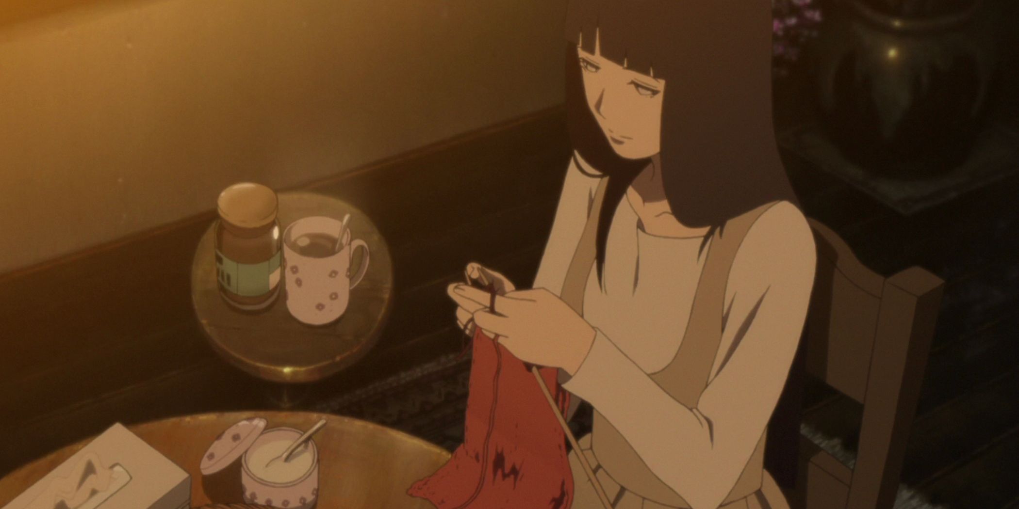 Hinata knits a scarf in The Last Naruto The Movie