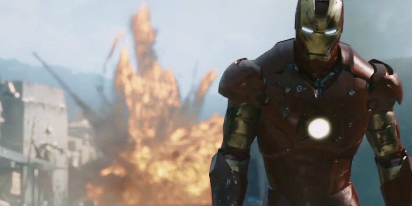 Iron Man walks away from an explosion