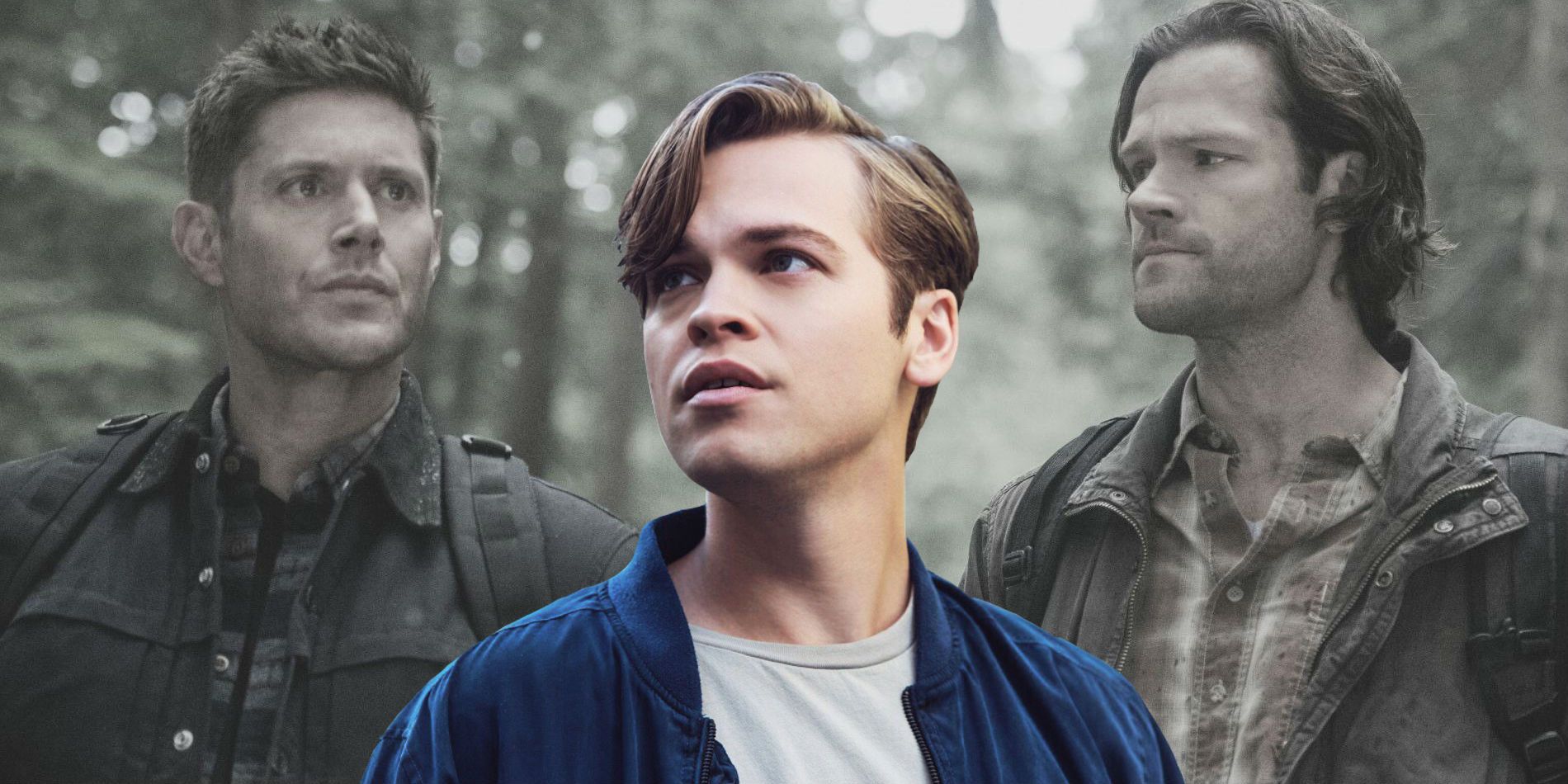 Jensen Ackles as Dean Winchester, Alexander Calvert as Jack and Jared Padalecki as Sam in Supernatural